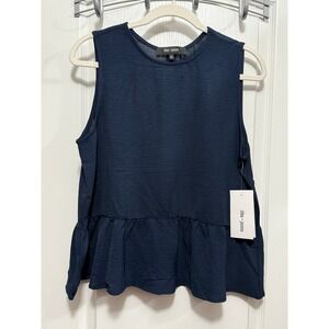 Chloe + Jasmine Navy Blue Peplum Sleeveless Top Womens Small Textured Button NWT